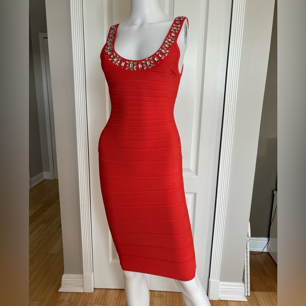 Parker Red Embellished Bandage Dress – Size Small